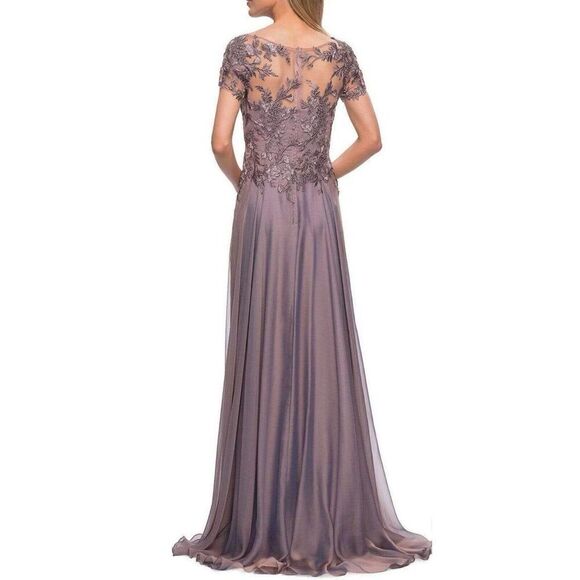 La Femme 29235 Floral Embroidery Chiffon Column Gown SZ 12 Dark Mauve. $460. 13 - Picture 2 of 10